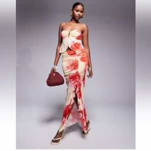 Missy Empire Mesh Two-Piece Set – Yellow & Pink Floral Print